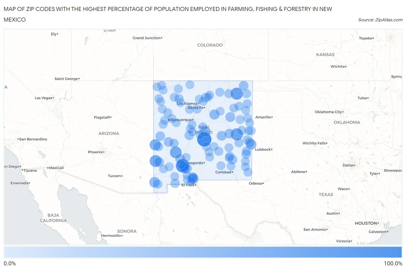 Zip Codes with the Highest Percentage of Population Employed in Farming, Fishing & Forestry in New Mexico Map