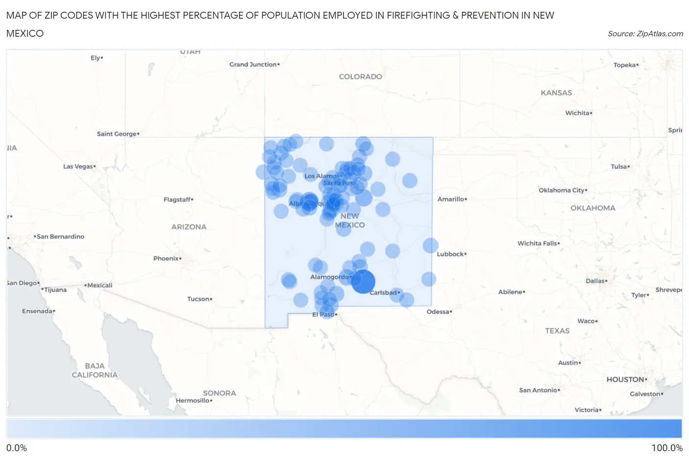 Zip Codes with the Highest Percentage of Population Employed in Firefighting & Prevention in New Mexico Map