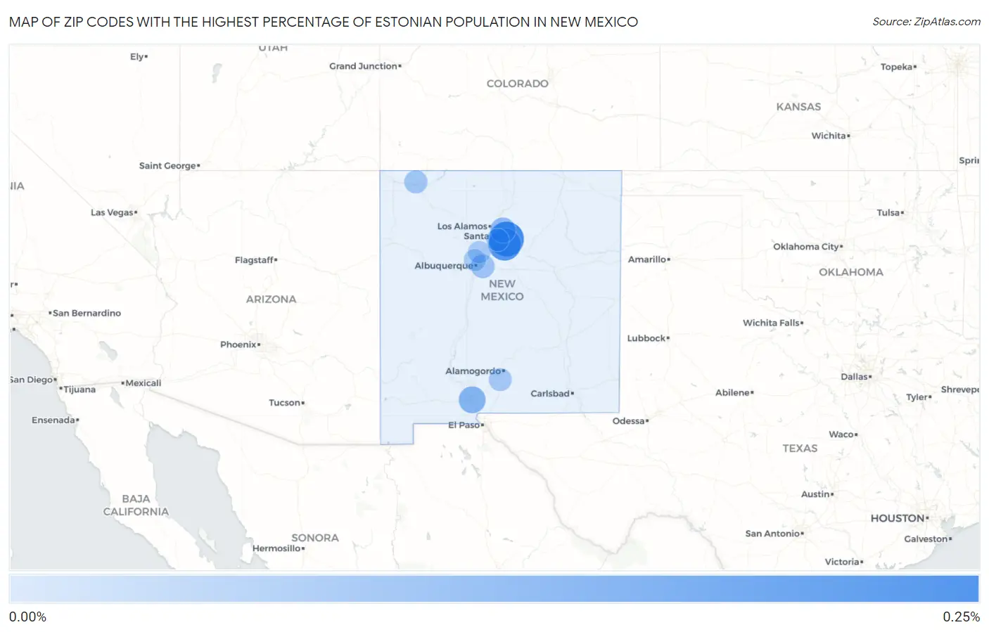 Zip Codes with the Highest Percentage of Estonian Population in New Mexico Map