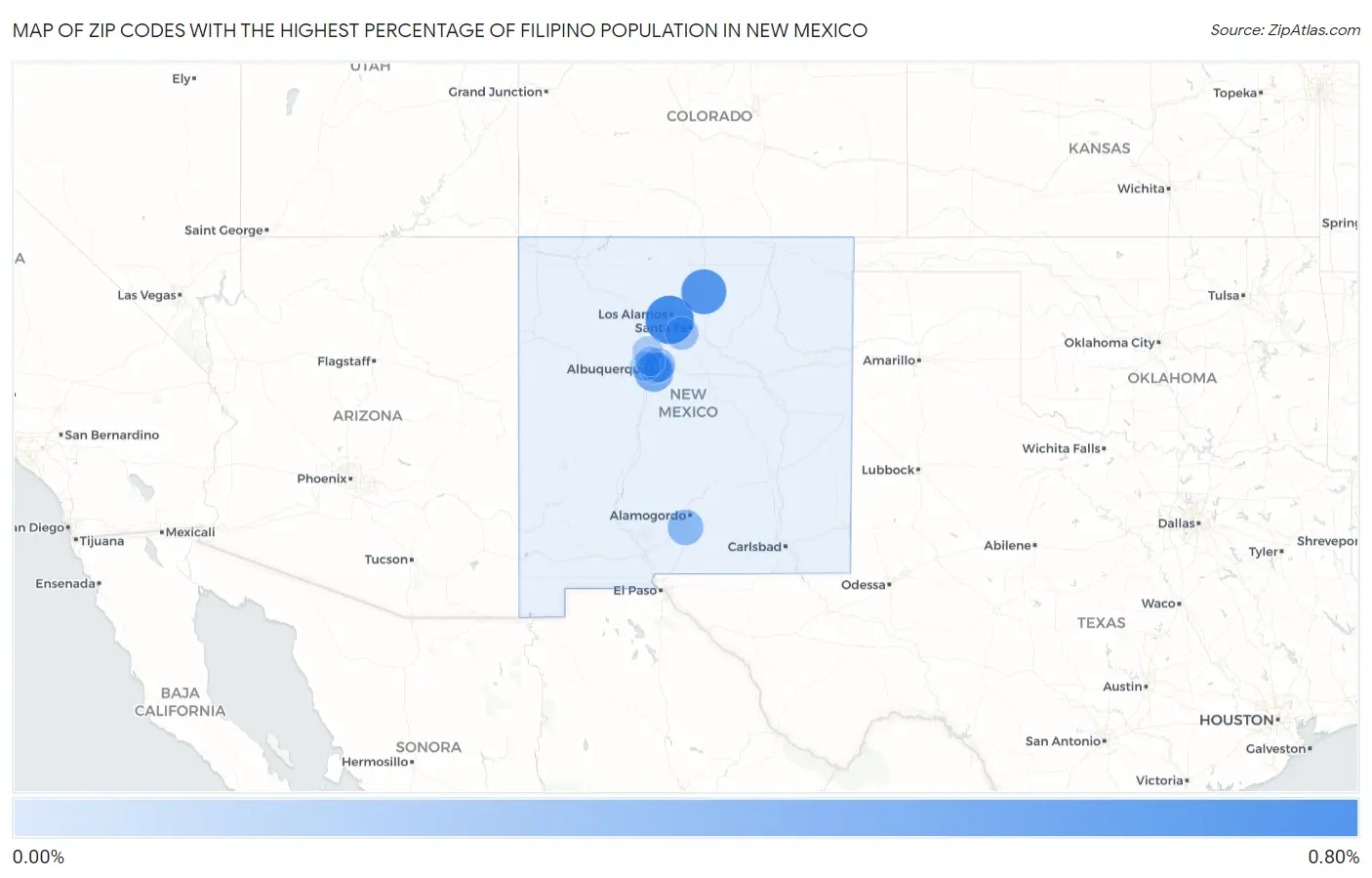 Zip Codes with the Highest Percentage of Filipino Population in New Mexico Map