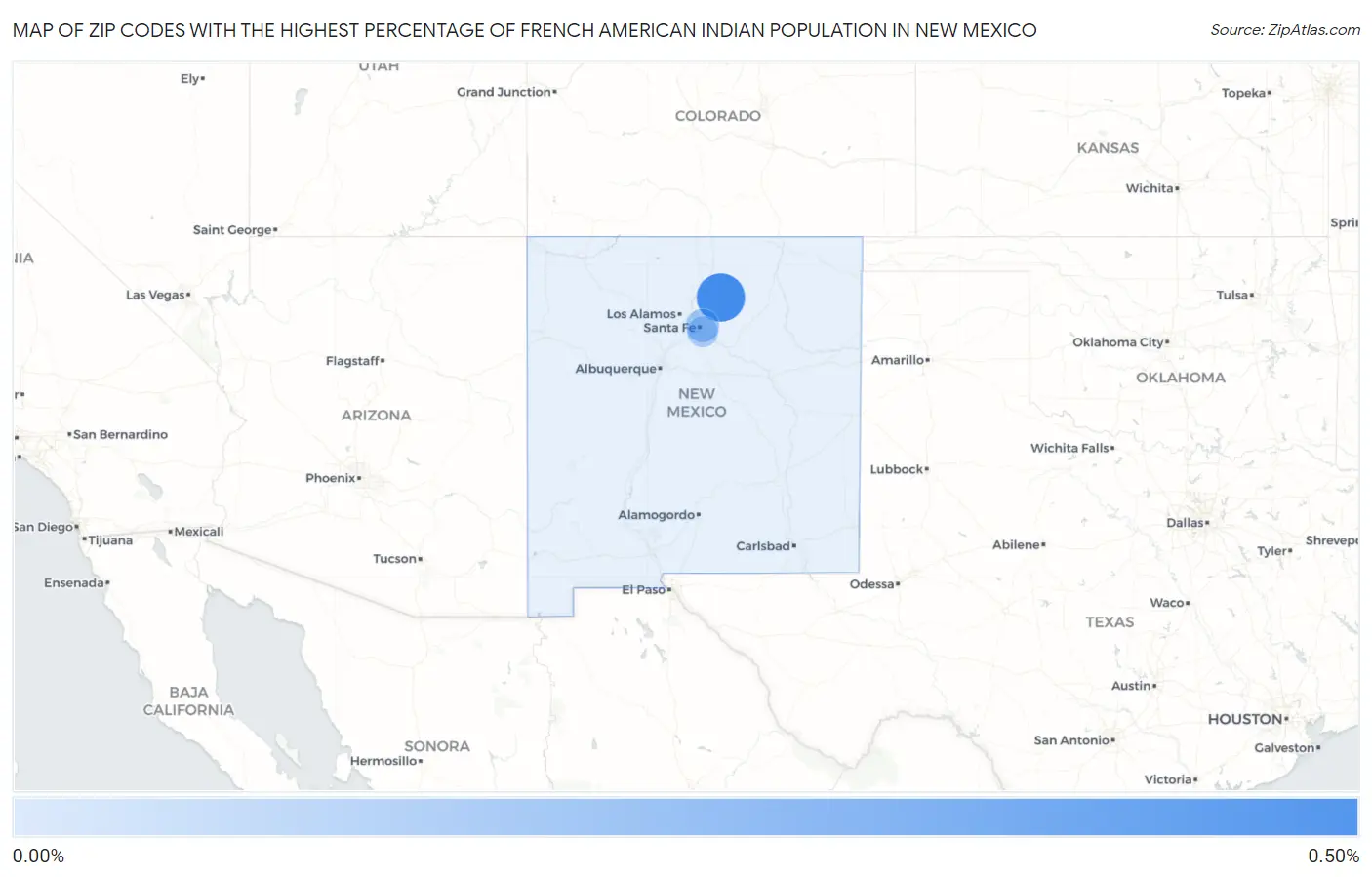 Zip Codes with the Highest Percentage of French American Indian Population in New Mexico Map