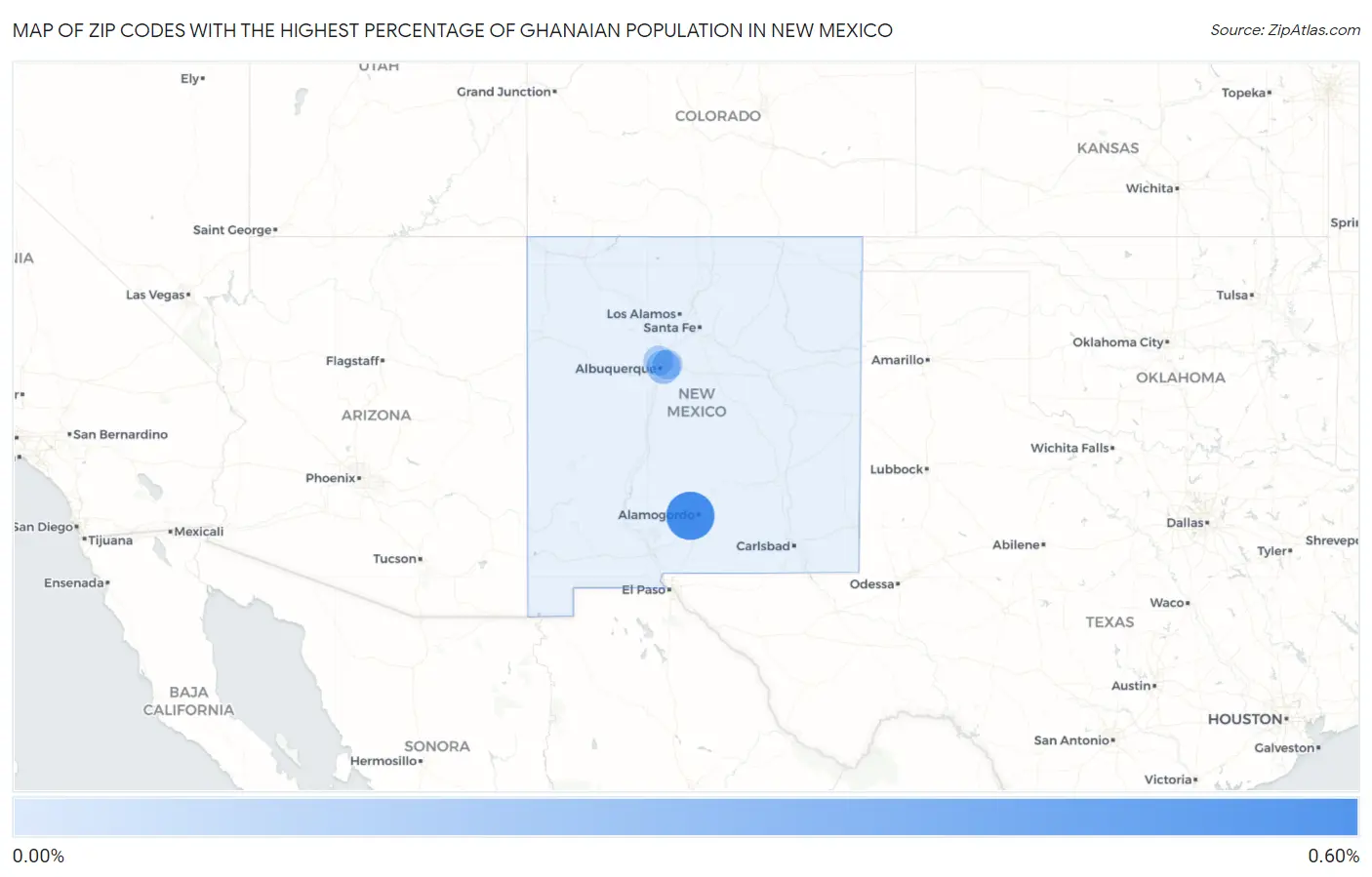 Zip Codes with the Highest Percentage of Ghanaian Population in New Mexico Map
