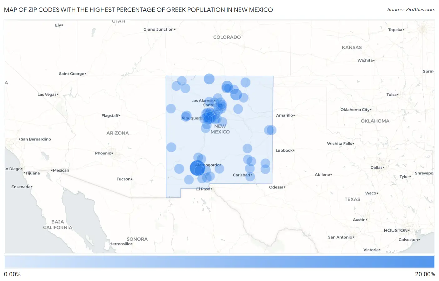 Zip Codes with the Highest Percentage of Greek Population in New Mexico Map