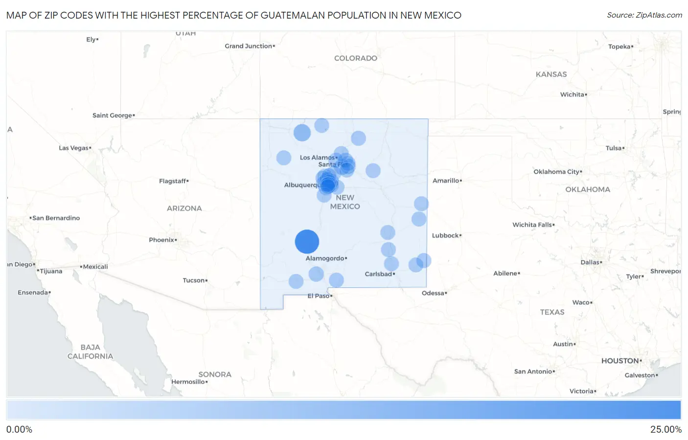 Zip Codes with the Highest Percentage of Guatemalan Population in New Mexico Map