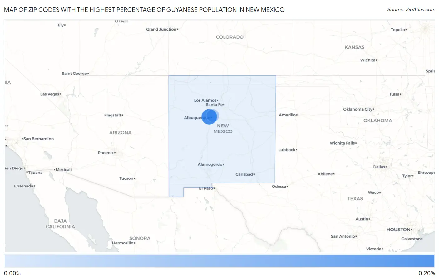 Zip Codes with the Highest Percentage of Guyanese Population in New Mexico Map