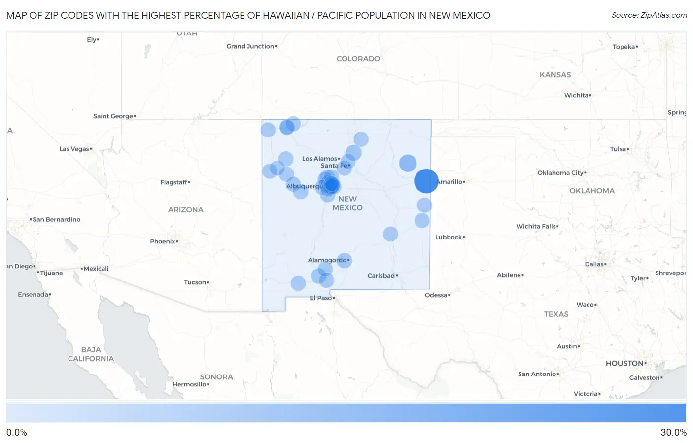 Zip Codes with the Highest Percentage of Hawaiian / Pacific Population in New Mexico Map