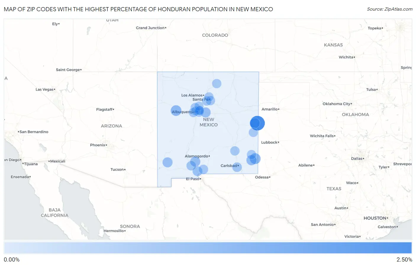 Zip Codes with the Highest Percentage of Honduran Population in New Mexico Map