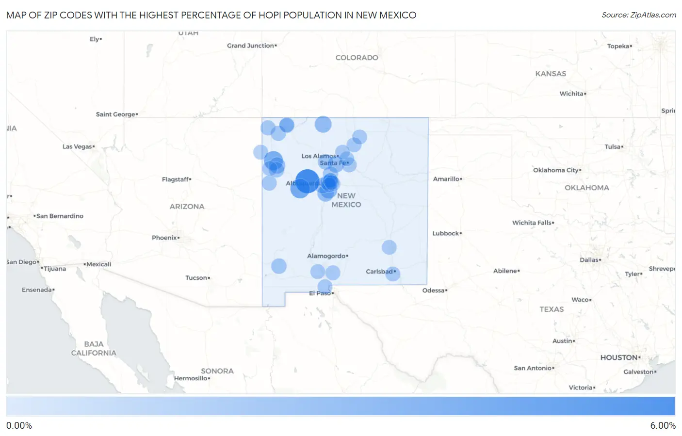 Zip Codes with the Highest Percentage of Hopi Population in New Mexico Map
