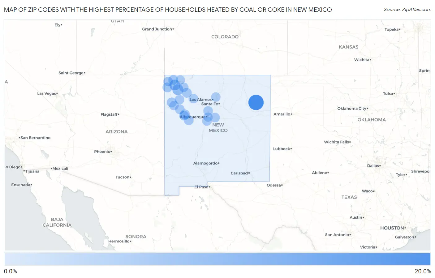 Zip Codes with the Highest Percentage of Households Heated by Coal or Coke in New Mexico Map