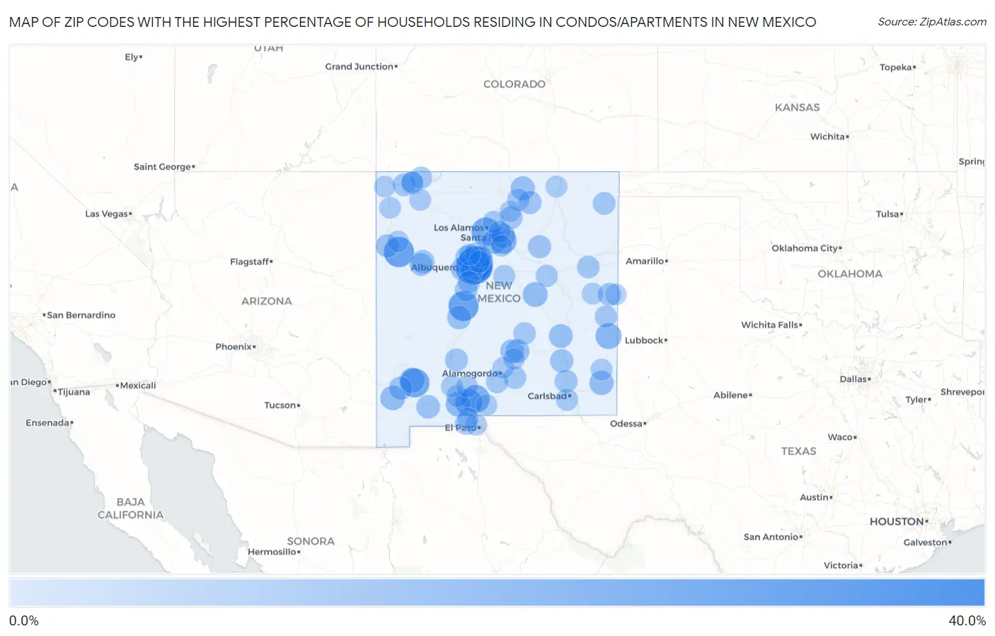 Zip Codes with the Highest Percentage of Households Residing in Condos/Apartments in New Mexico Map