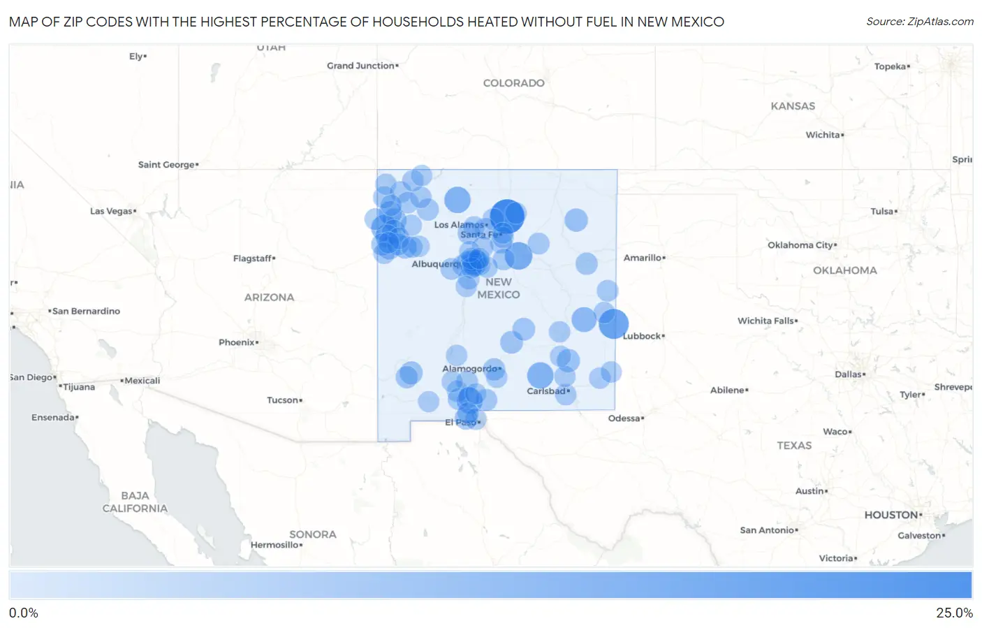 Zip Codes with the Highest Percentage of Households Heated without Fuel in New Mexico Map
