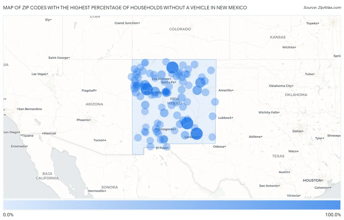 Zip Codes with the Highest Percentage of Households Without a Vehicle in New Mexico Map