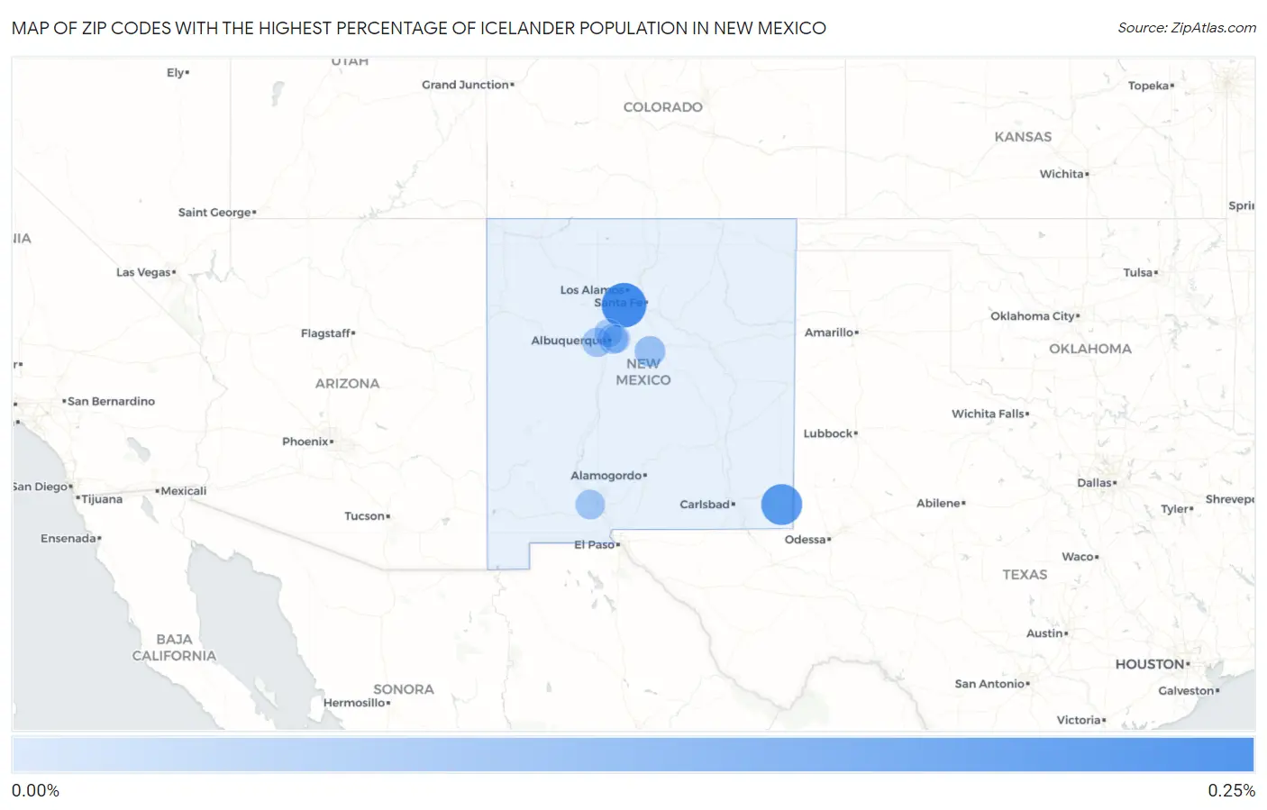 Zip Codes with the Highest Percentage of Icelander Population in New Mexico Map
