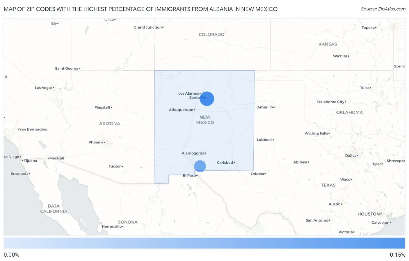 Zip Codes with the Highest Percentage of Immigrants from Albania in New Mexico Map
