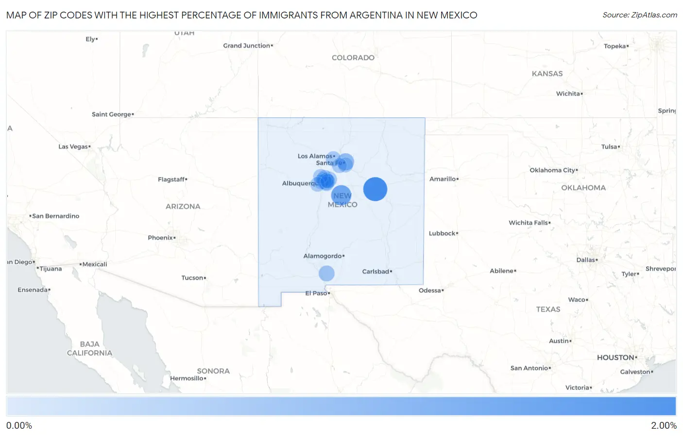 Zip Codes with the Highest Percentage of Immigrants from Argentina in New Mexico Map