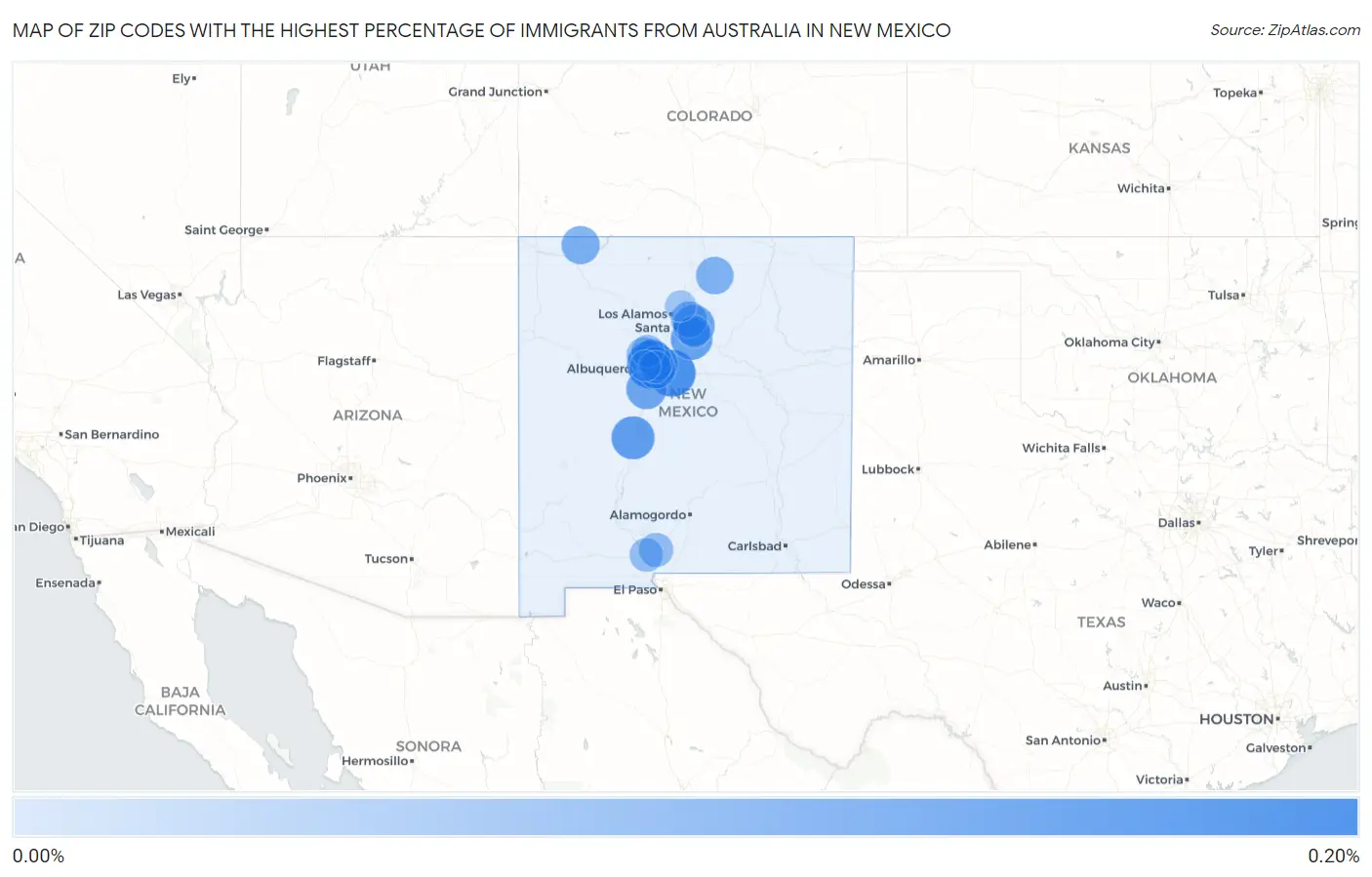 Zip Codes with the Highest Percentage of Immigrants from Australia in New Mexico Map
