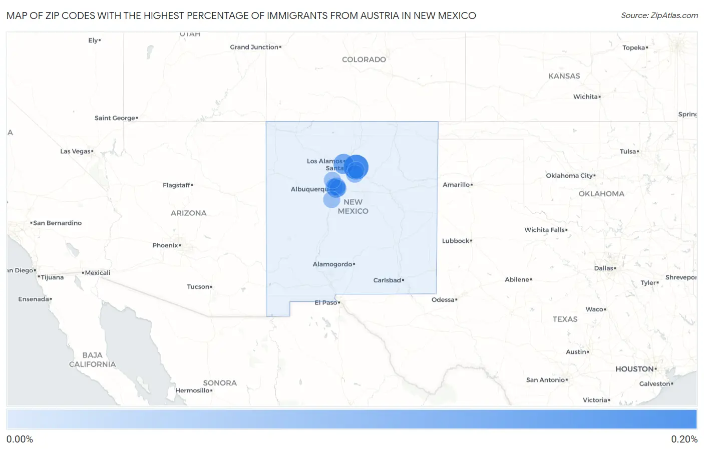 Zip Codes with the Highest Percentage of Immigrants from Austria in New Mexico Map
