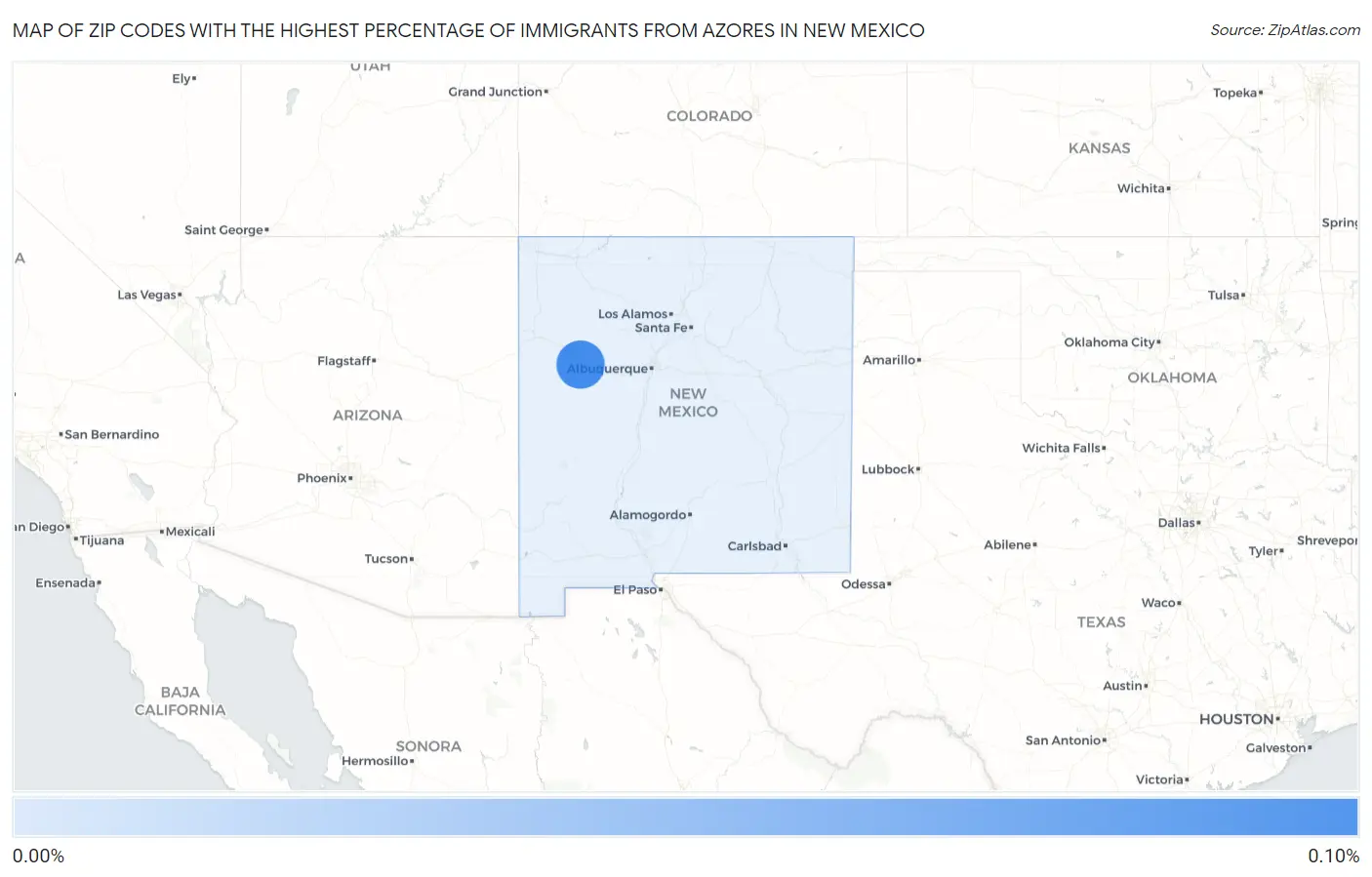 Zip Codes with the Highest Percentage of Immigrants from Azores in New Mexico Map