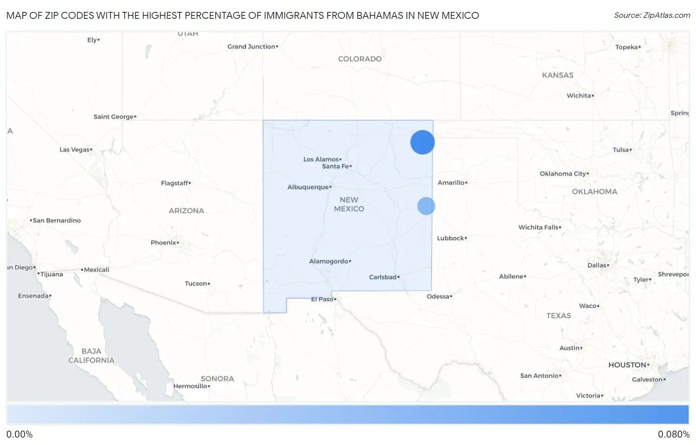 Zip Codes with the Highest Percentage of Immigrants from Bahamas in New Mexico Map