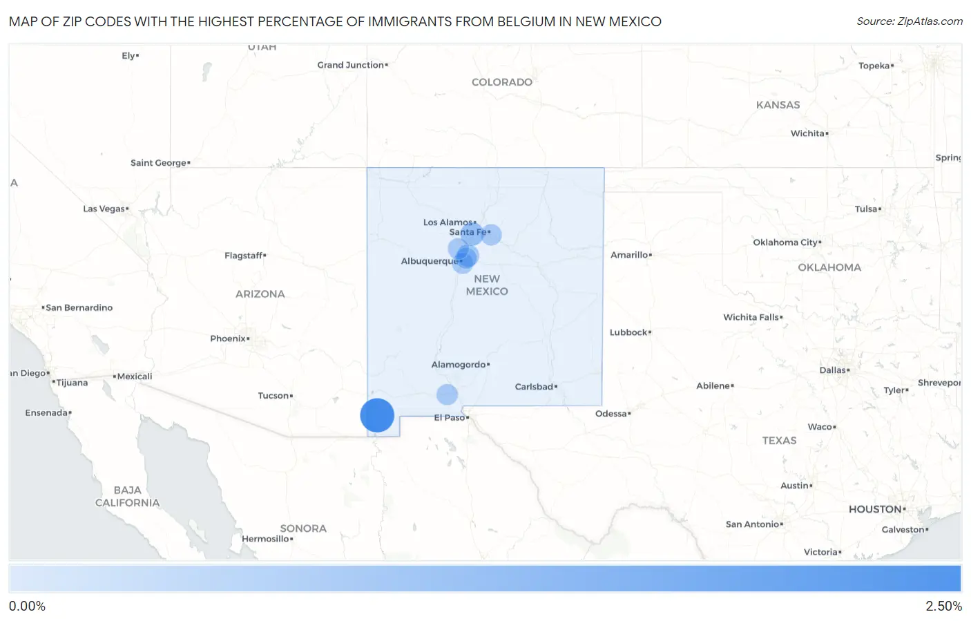 Zip Codes with the Highest Percentage of Immigrants from Belgium in New Mexico Map