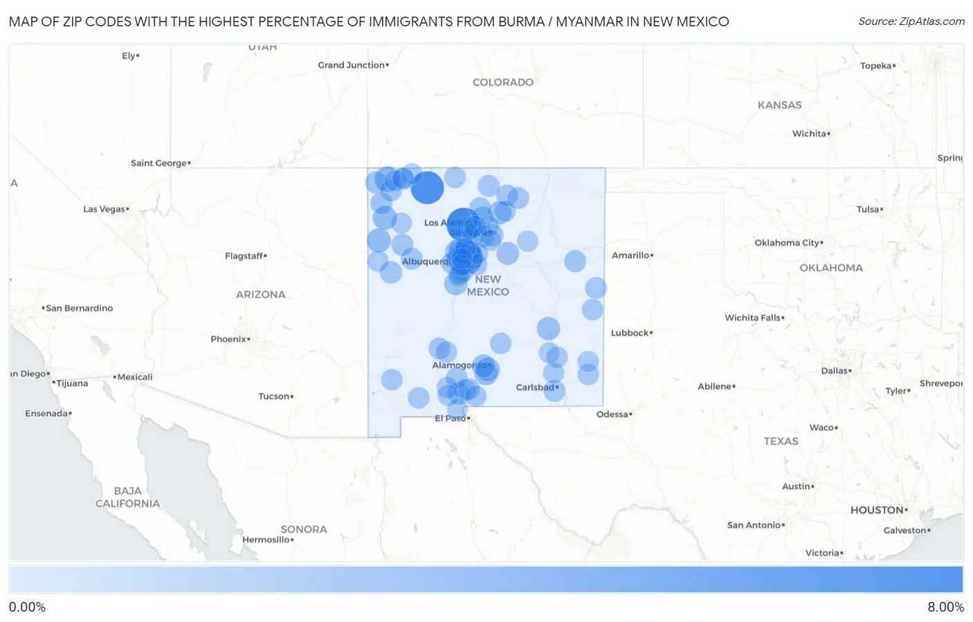 Zip Codes with the Highest Percentage of Immigrants from Burma / Myanmar in New Mexico Map