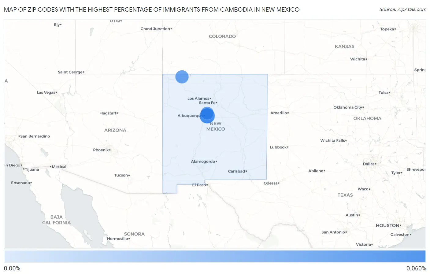 Zip Codes with the Highest Percentage of Immigrants from Cambodia in New Mexico Map