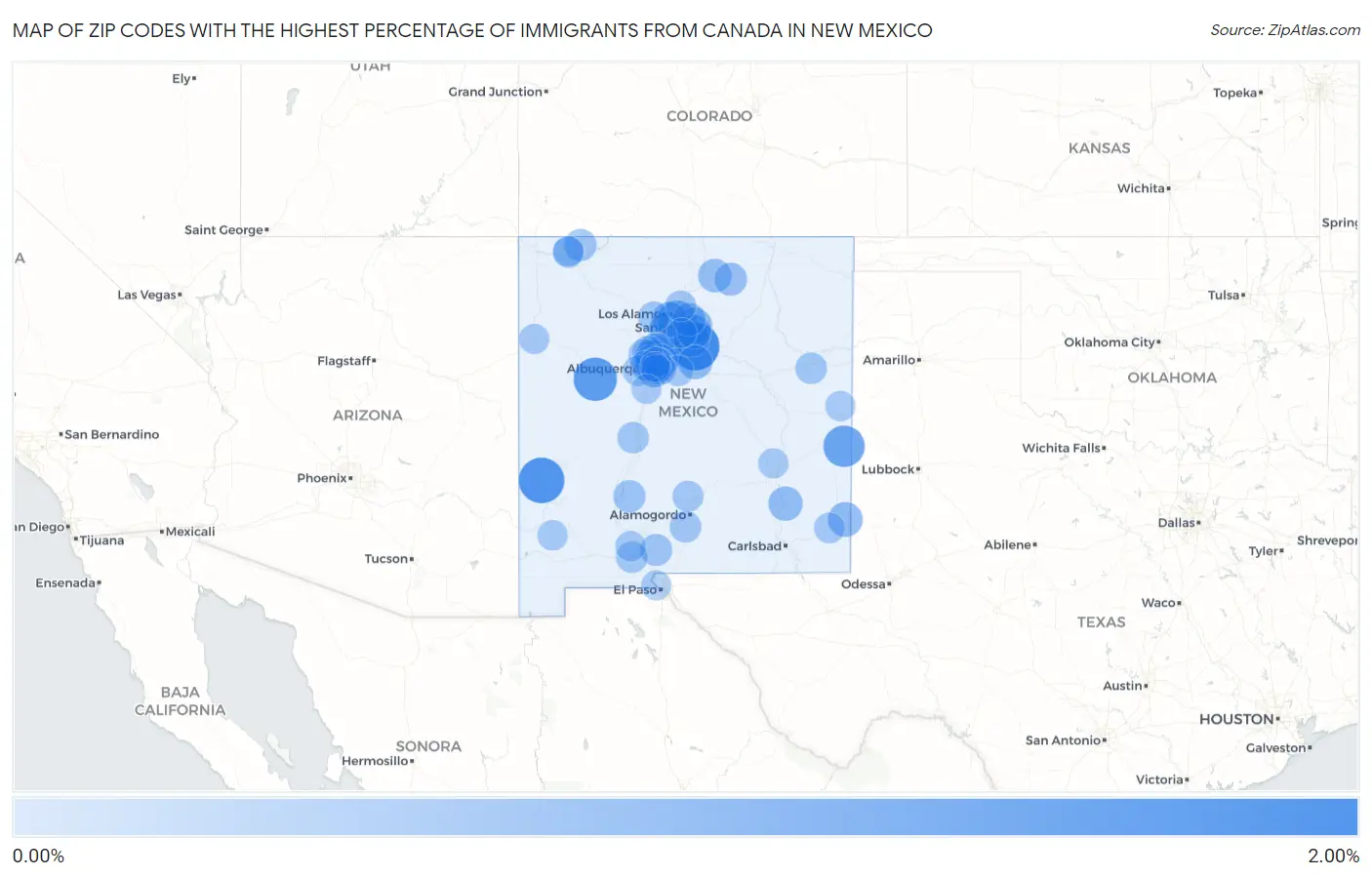 Zip Codes with the Highest Percentage of Immigrants from Canada in New Mexico Map