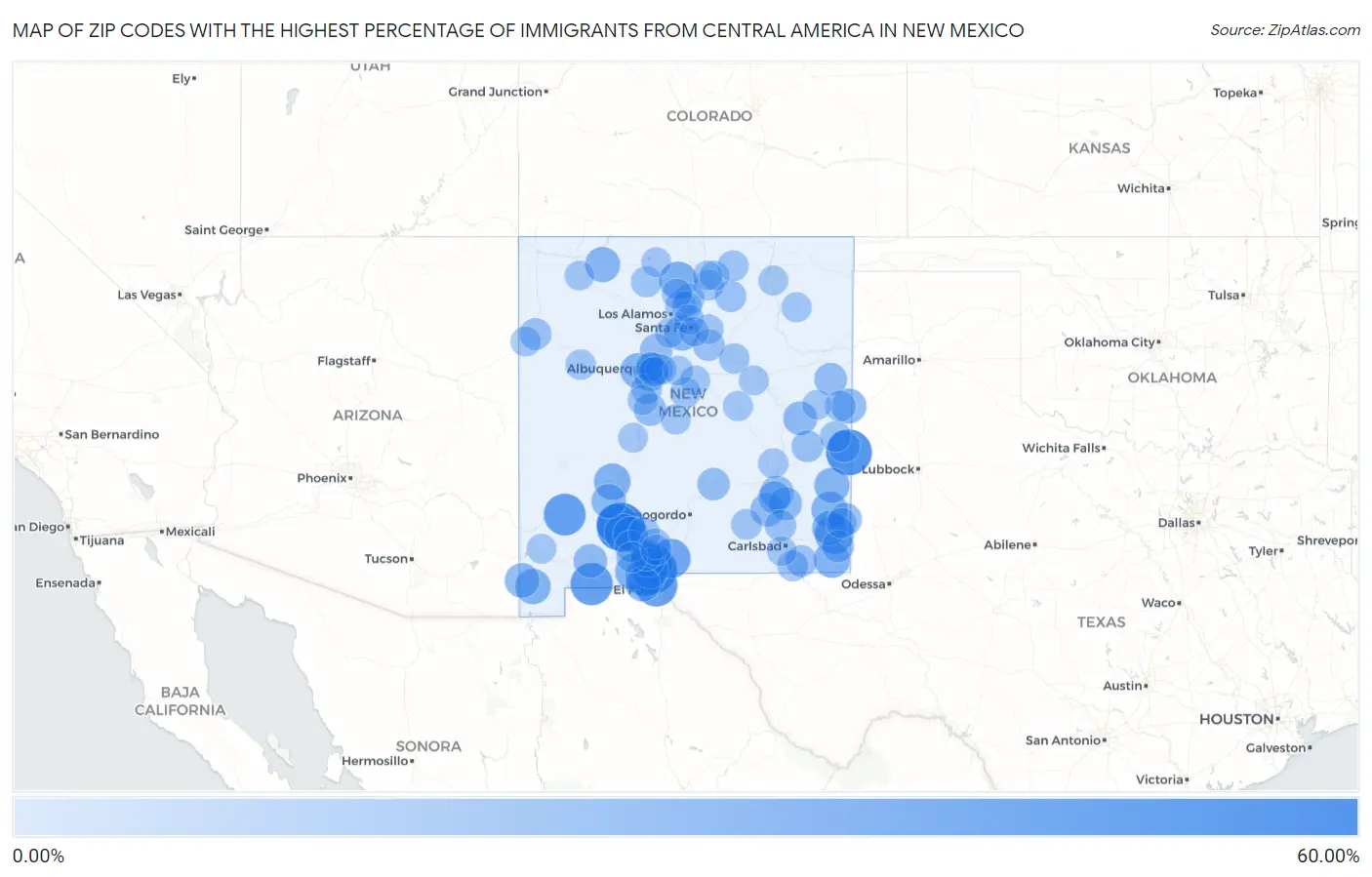 Zip Codes with the Highest Percentage of Immigrants from Central America in New Mexico Map