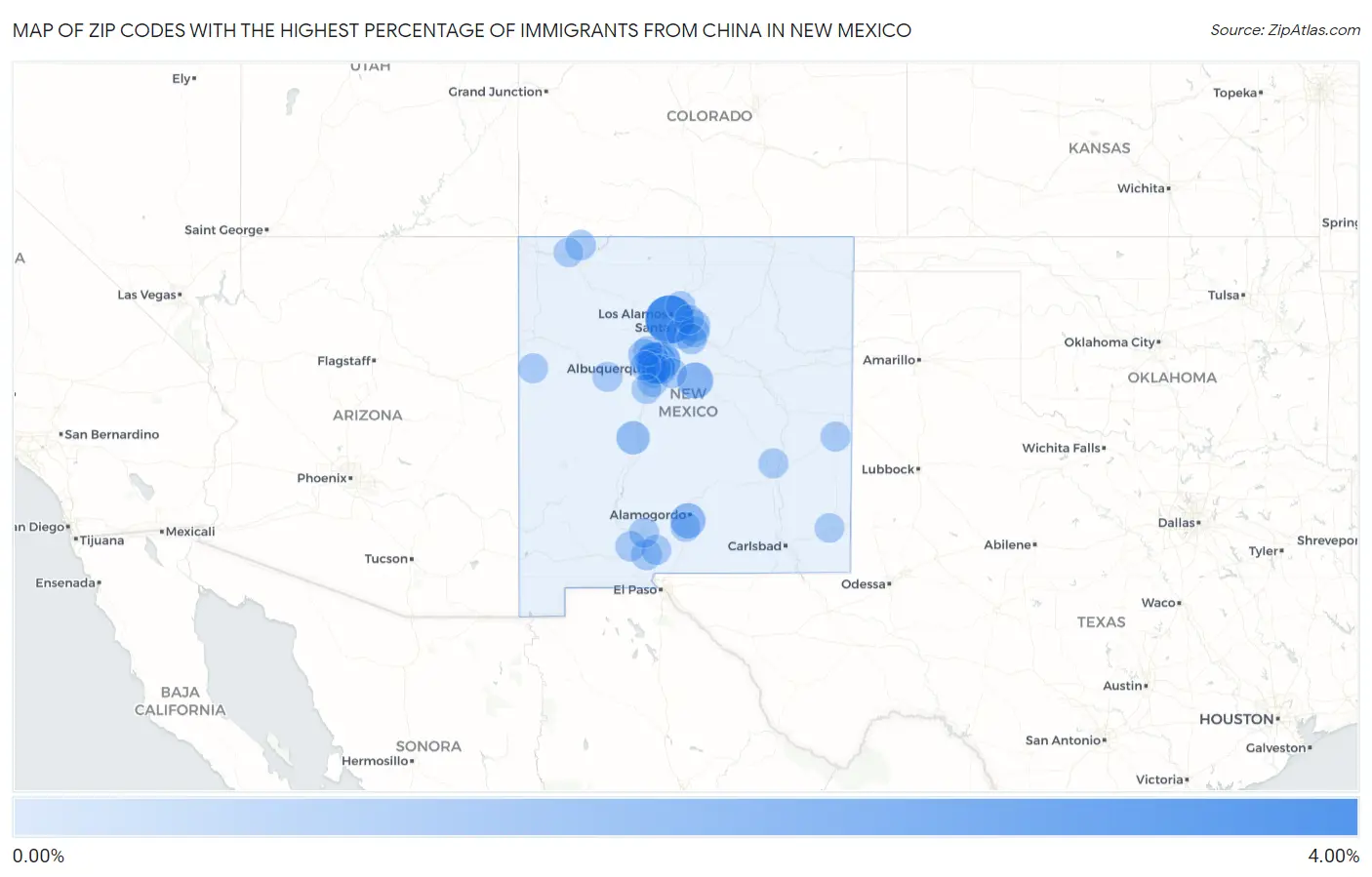Zip Codes with the Highest Percentage of Immigrants from China in New Mexico Map