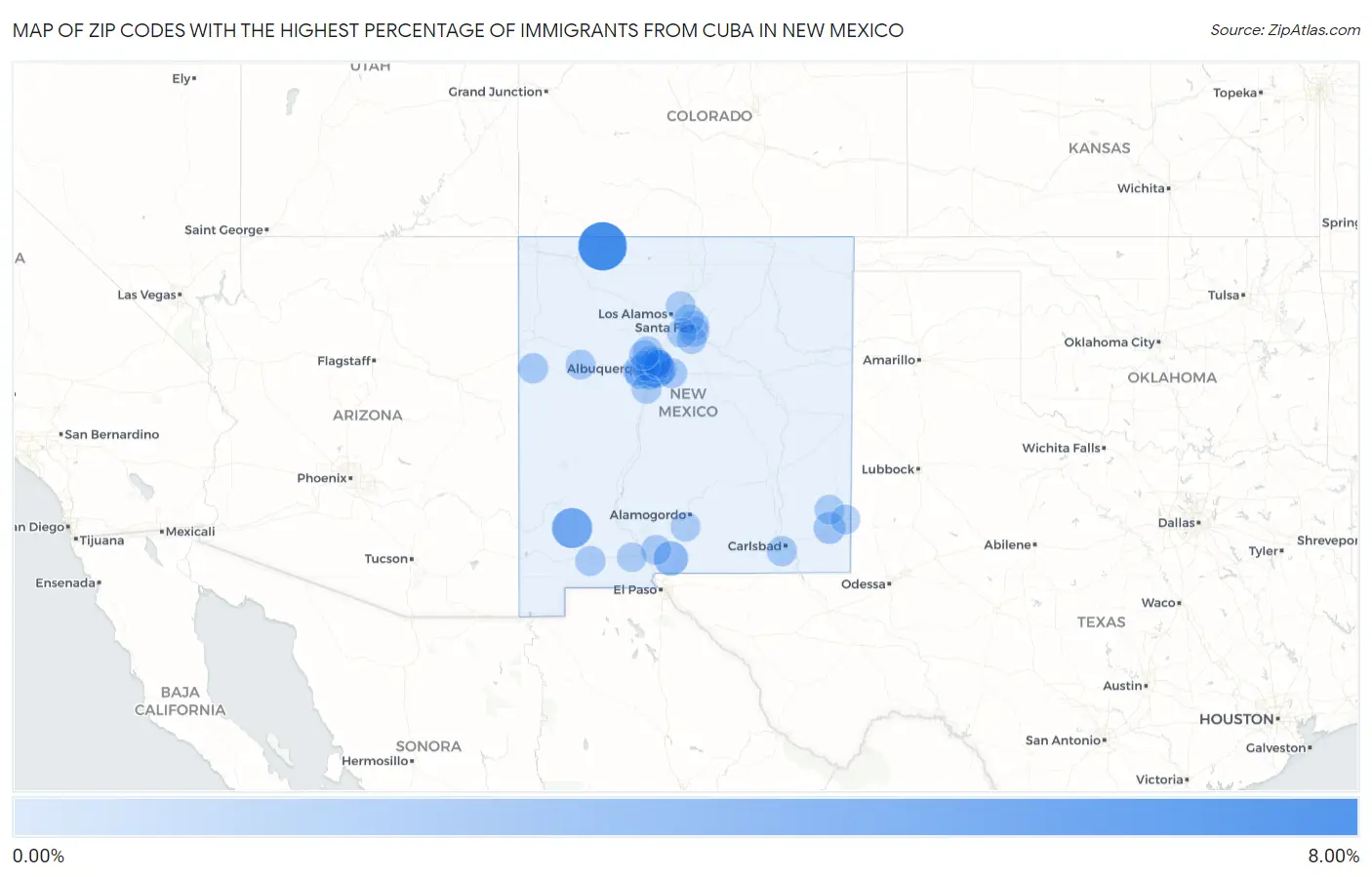 Zip Codes with the Highest Percentage of Immigrants from Cuba in New Mexico Map