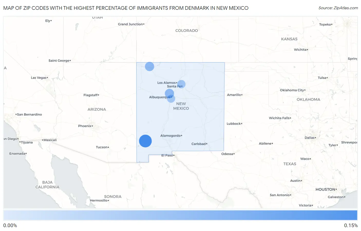 Zip Codes with the Highest Percentage of Immigrants from Denmark in New Mexico Map
