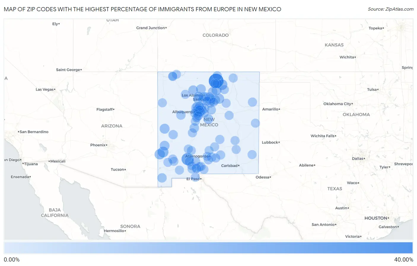 Zip Codes with the Highest Percentage of Immigrants from Europe in New Mexico Map