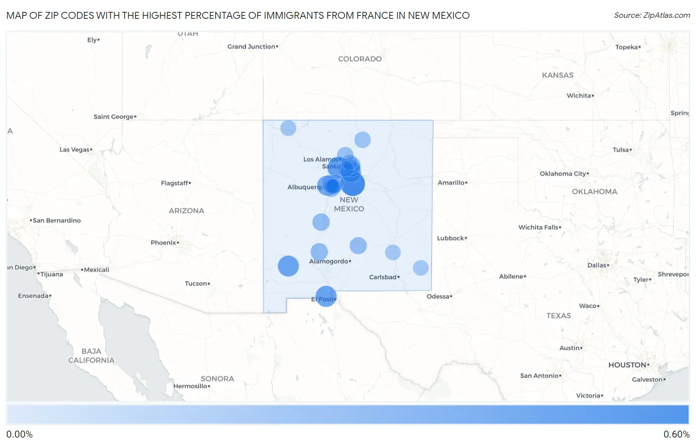 Zip Codes with the Highest Percentage of Immigrants from France in New Mexico Map