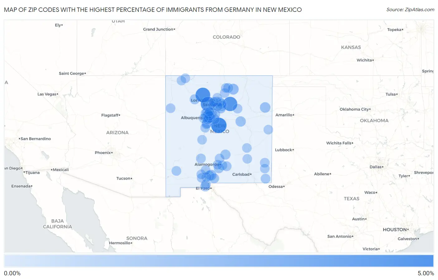 Zip Codes with the Highest Percentage of Immigrants from Germany in New Mexico Map