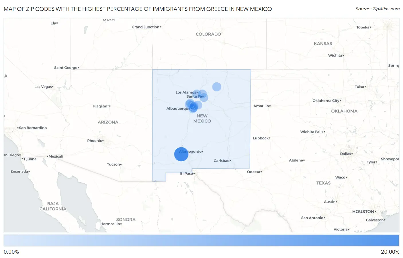 Zip Codes with the Highest Percentage of Immigrants from Greece in New Mexico Map