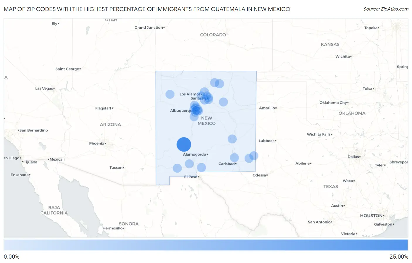 Zip Codes with the Highest Percentage of Immigrants from Guatemala in New Mexico Map