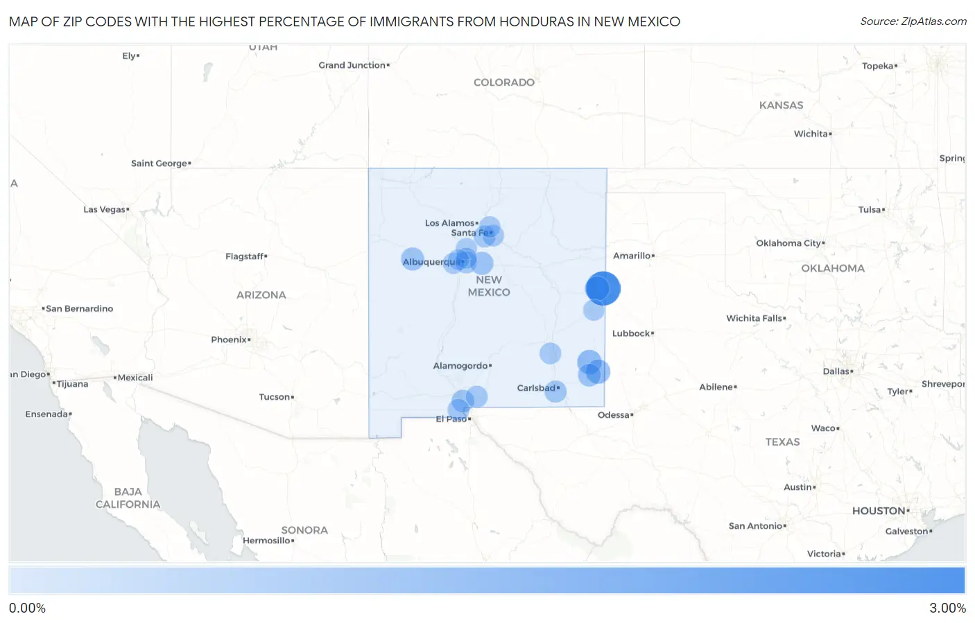 Zip Codes with the Highest Percentage of Immigrants from Honduras in New Mexico Map