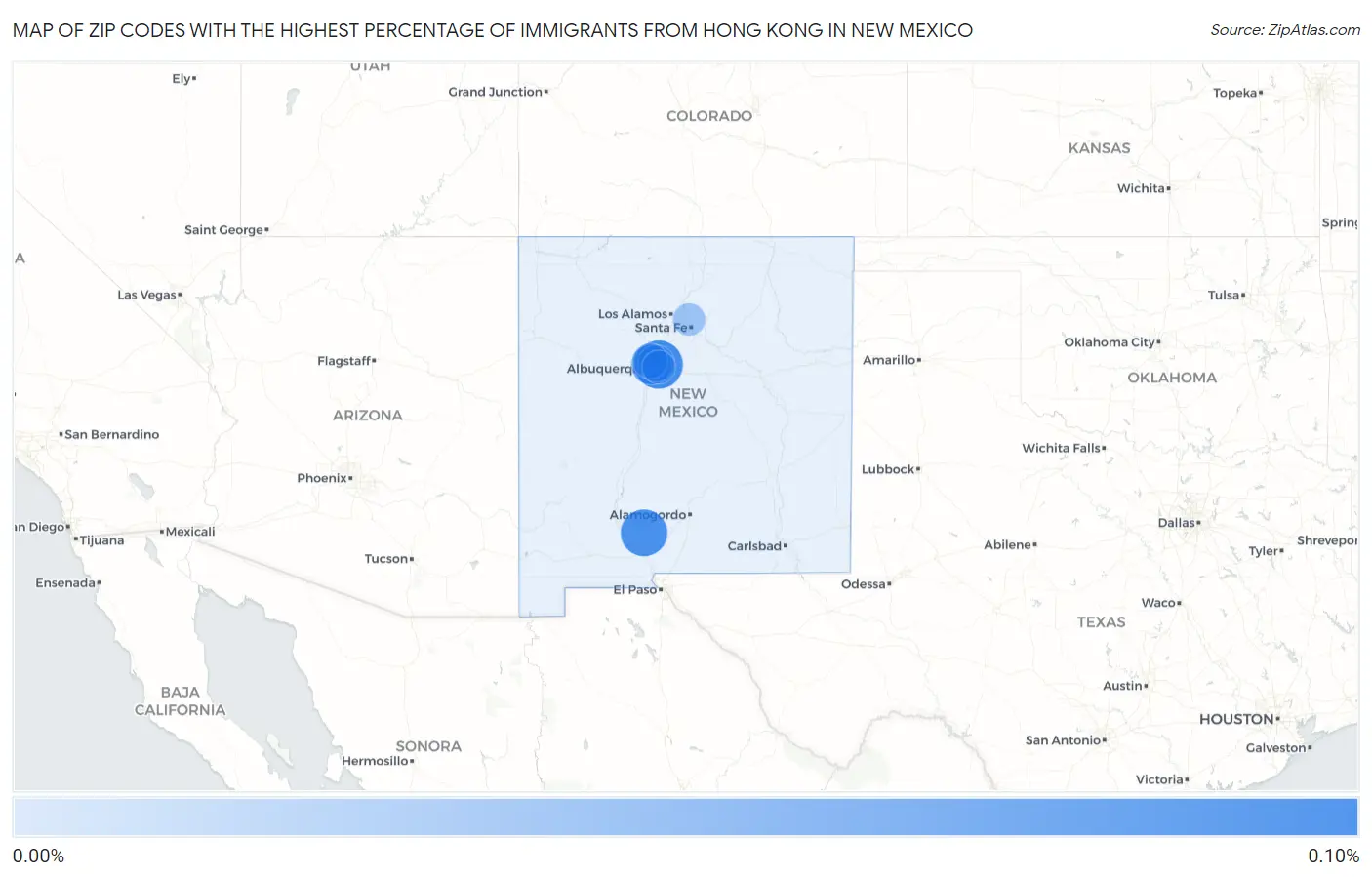 Zip Codes with the Highest Percentage of Immigrants from Hong Kong in New Mexico Map