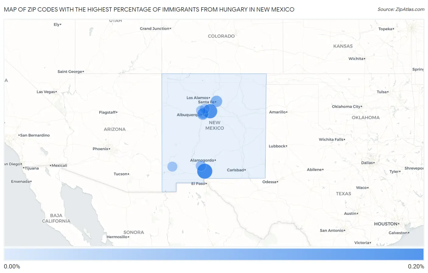 Zip Codes with the Highest Percentage of Immigrants from Hungary in New Mexico Map