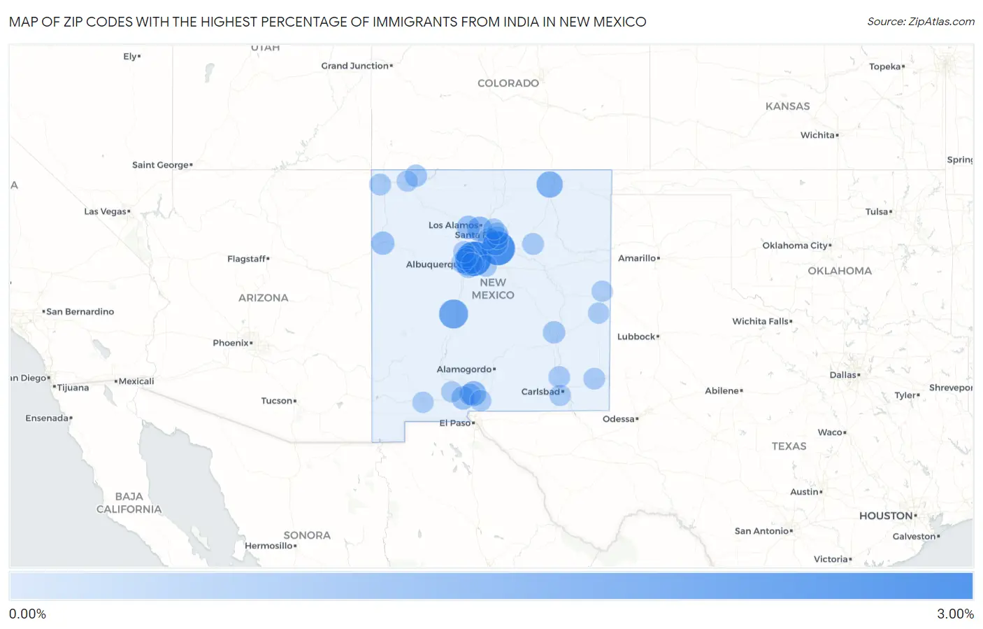 Zip Codes with the Highest Percentage of Immigrants from India in New Mexico Map