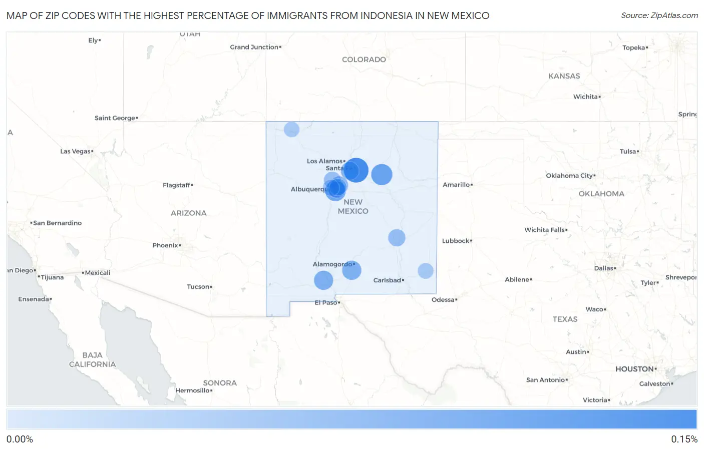 Zip Codes with the Highest Percentage of Immigrants from Indonesia in New Mexico Map