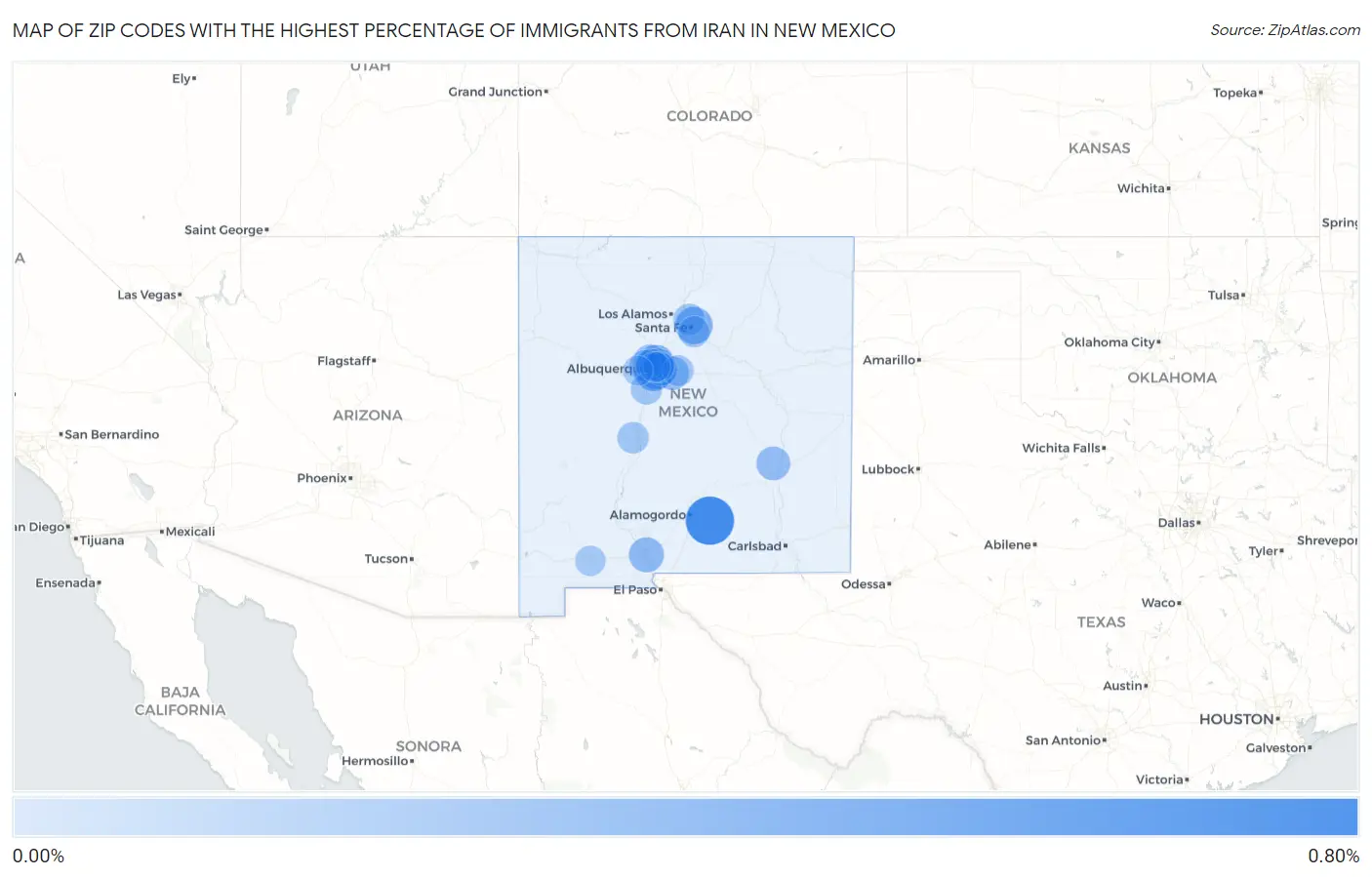 Zip Codes with the Highest Percentage of Immigrants from Iran in New Mexico Map