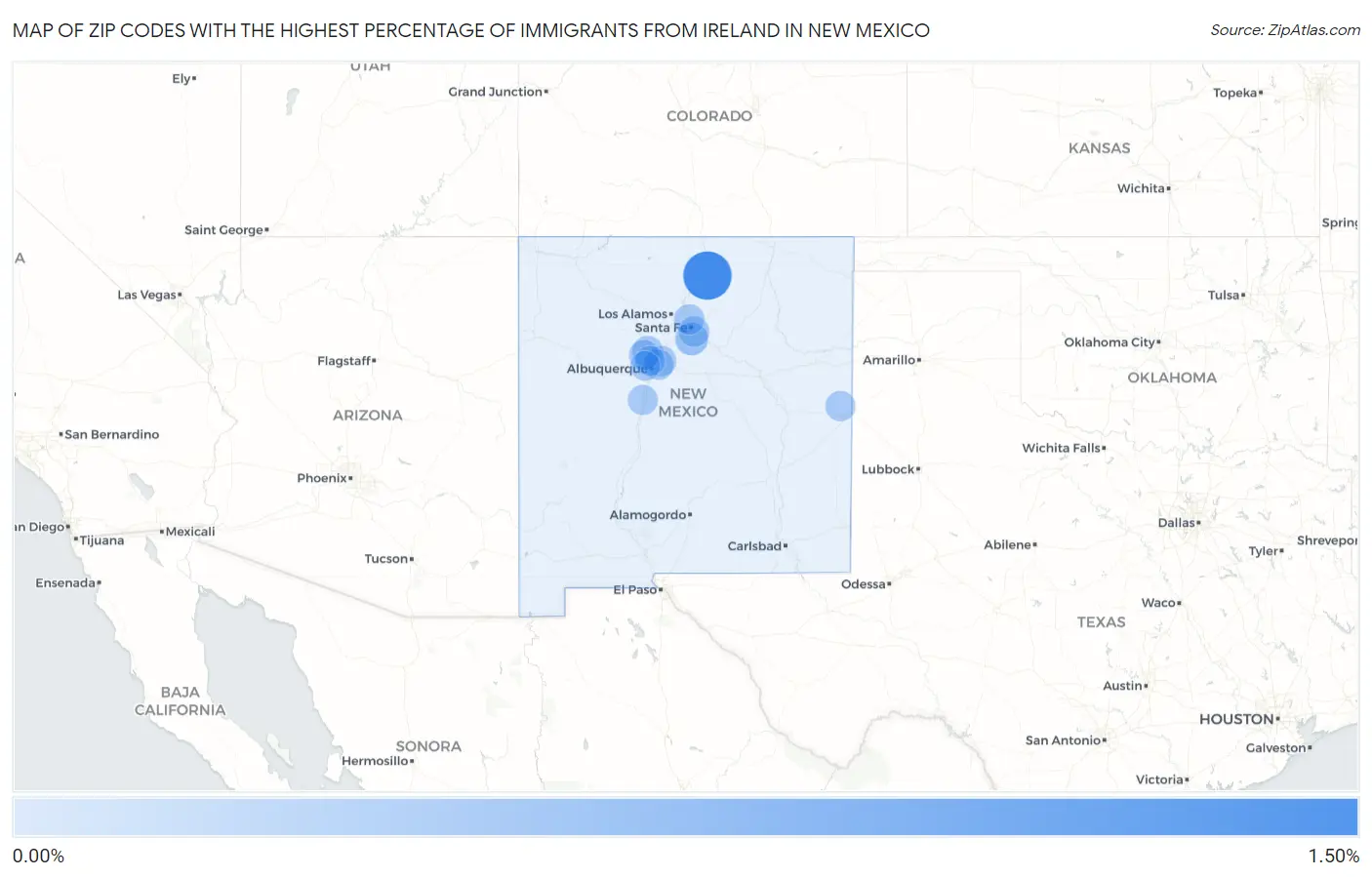 Zip Codes with the Highest Percentage of Immigrants from Ireland in New Mexico Map