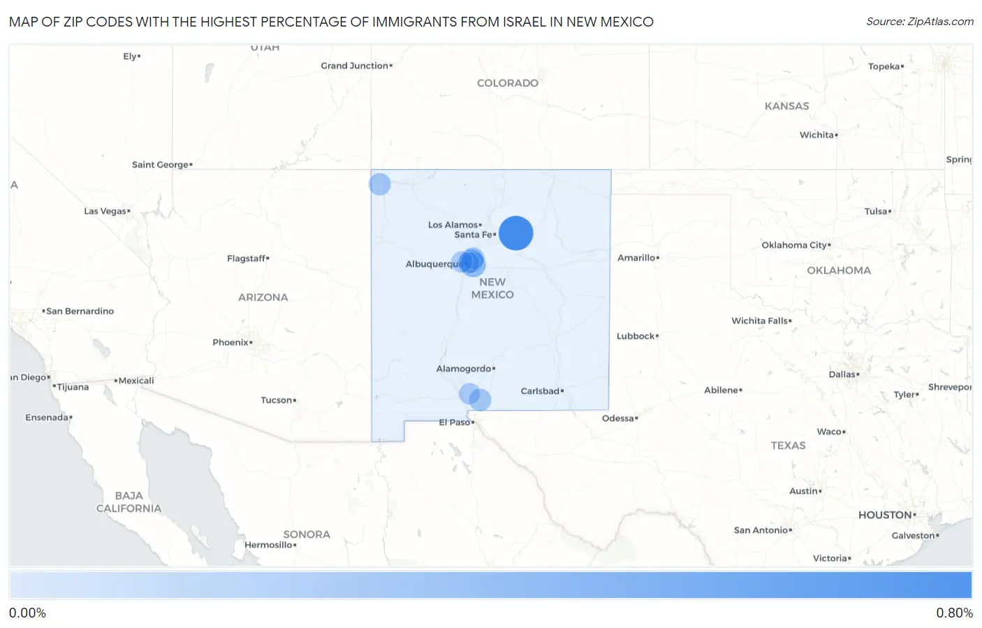Zip Codes with the Highest Percentage of Immigrants from Israel in New Mexico Map