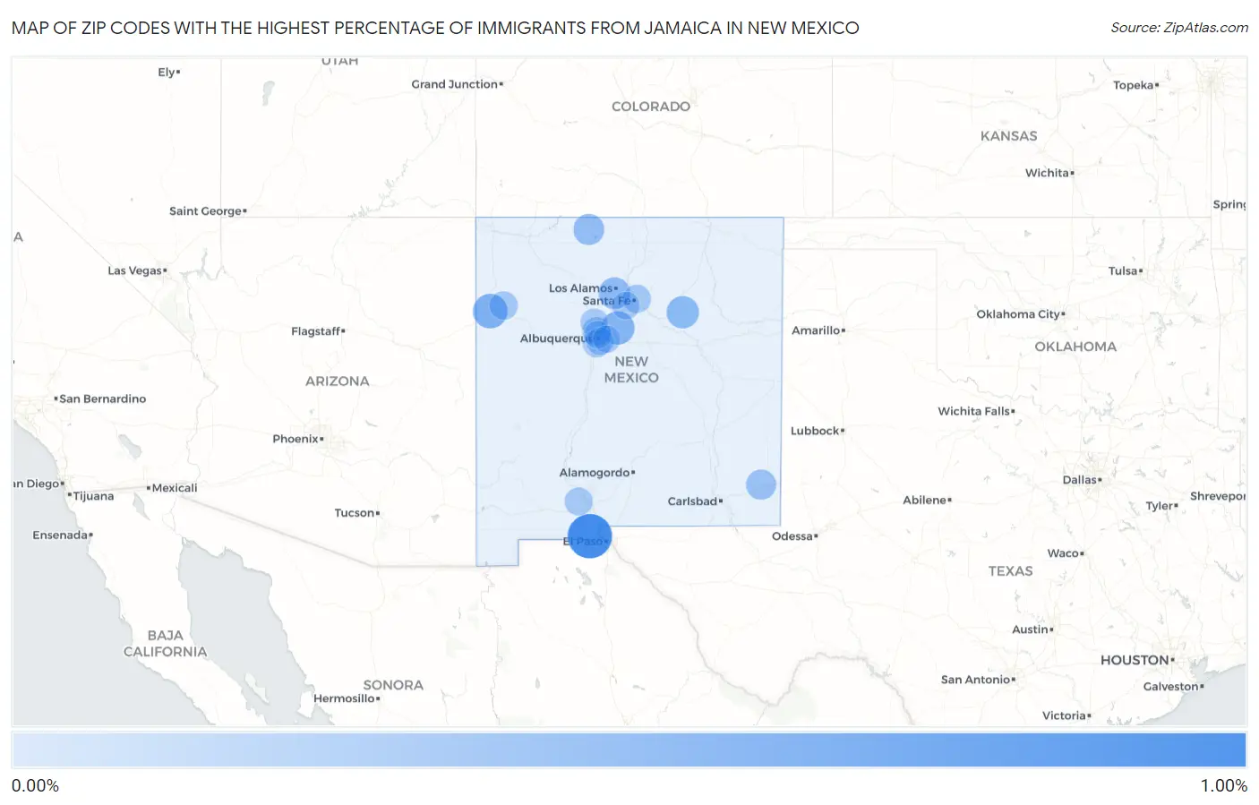 Zip Codes with the Highest Percentage of Immigrants from Jamaica in New Mexico Map