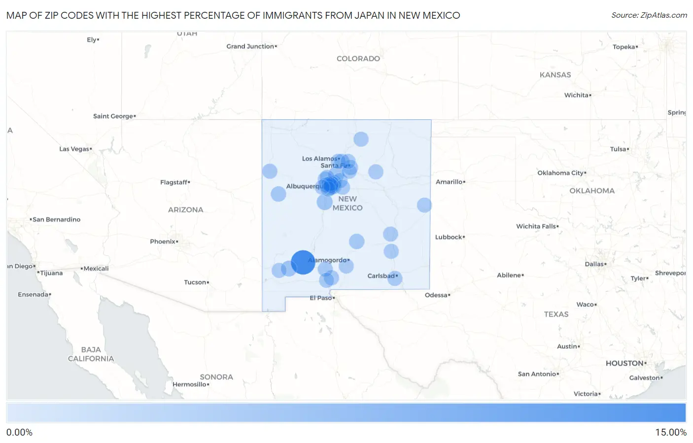 Zip Codes with the Highest Percentage of Immigrants from Japan in New Mexico Map
