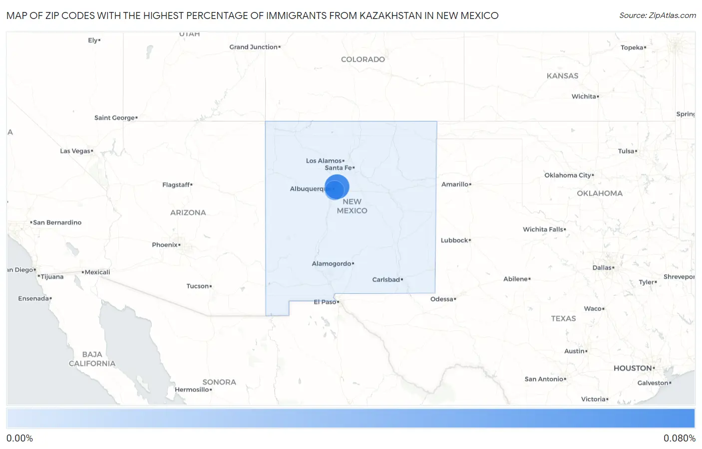Zip Codes with the Highest Percentage of Immigrants from Kazakhstan in New Mexico Map