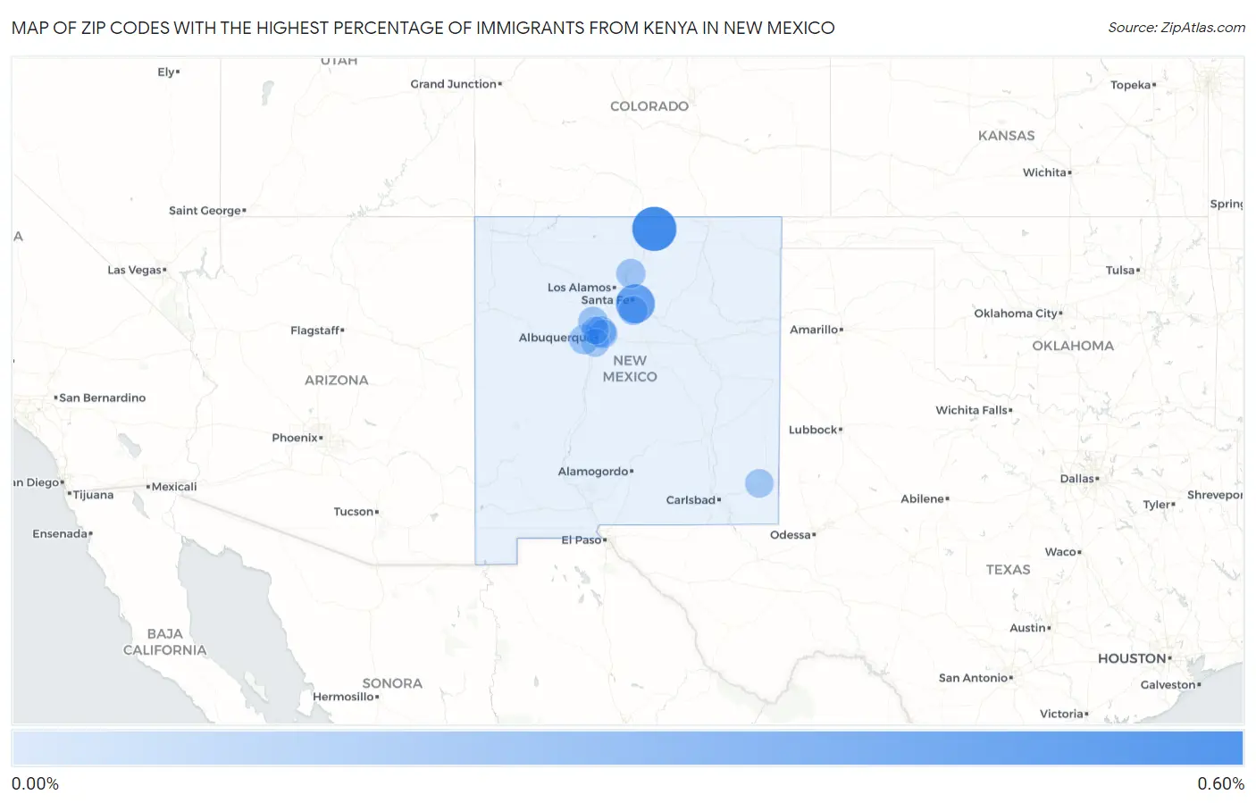 Zip Codes with the Highest Percentage of Immigrants from Kenya in New Mexico Map