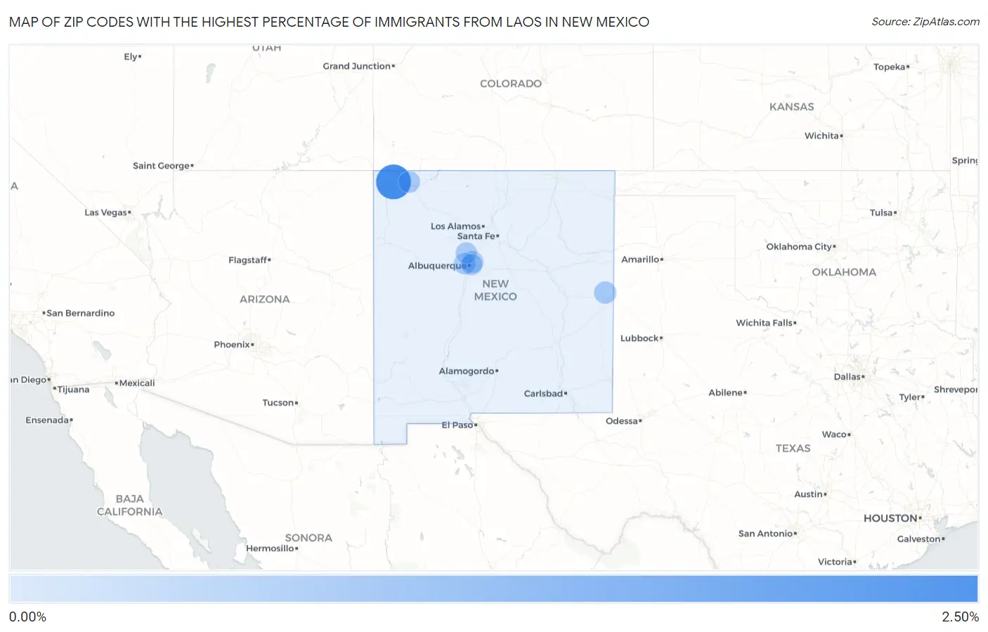 Zip Codes with the Highest Percentage of Immigrants from Laos in New Mexico Map