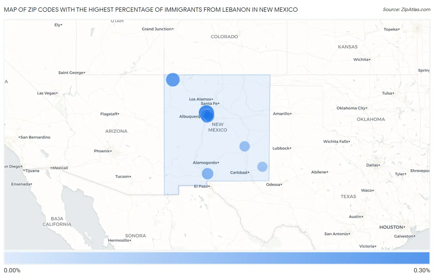 Zip Codes with the Highest Percentage of Immigrants from Lebanon in New Mexico Map